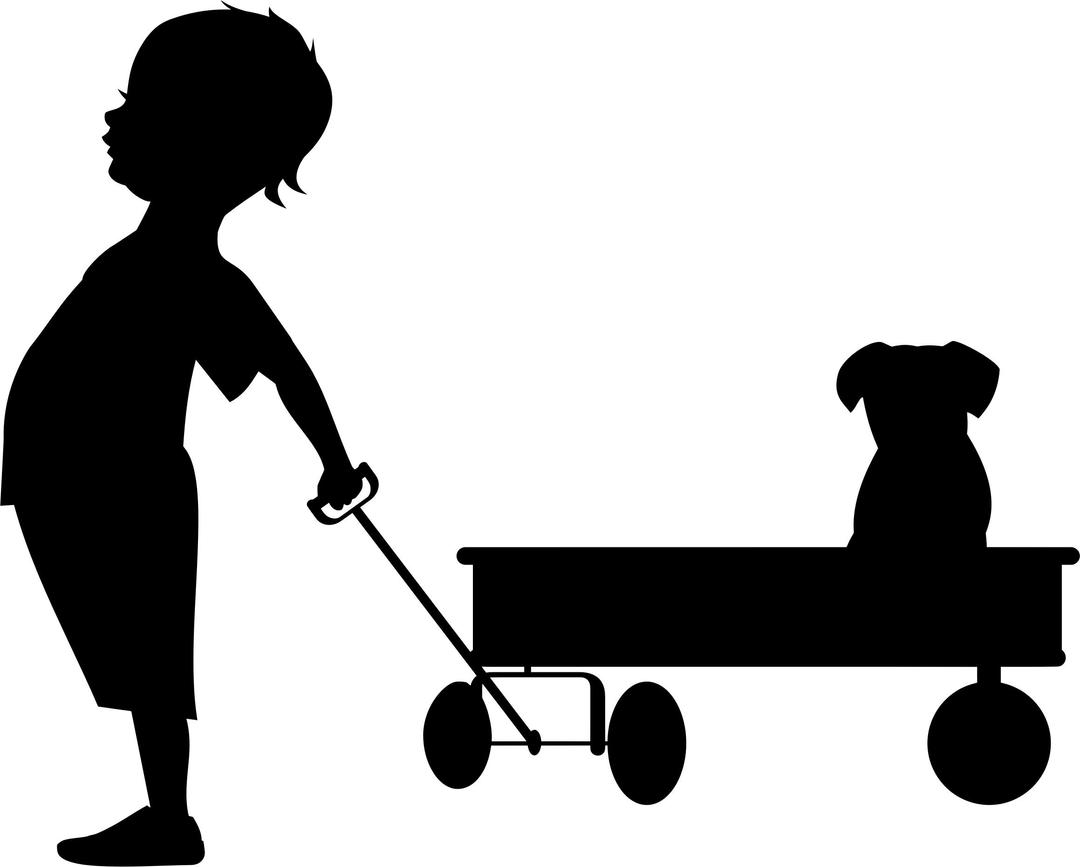 Child Pulling Wagon Silhouette png transparent