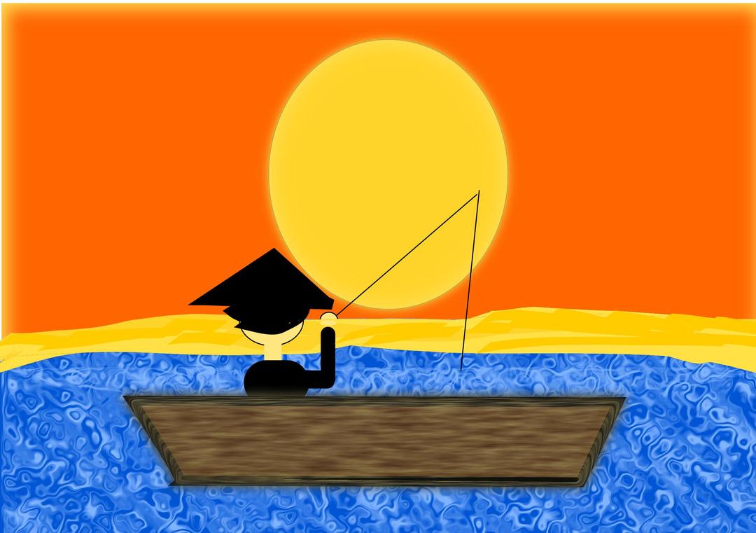 Chinese Man in a Boat under a Sunset png transparent