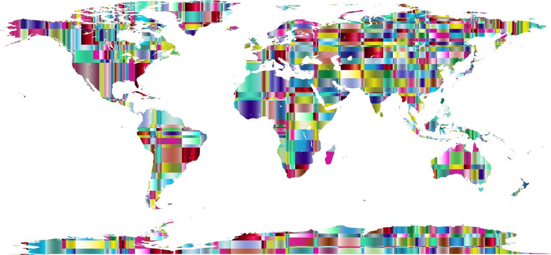 Chromatic Checkered Crystalline World Map png transparent