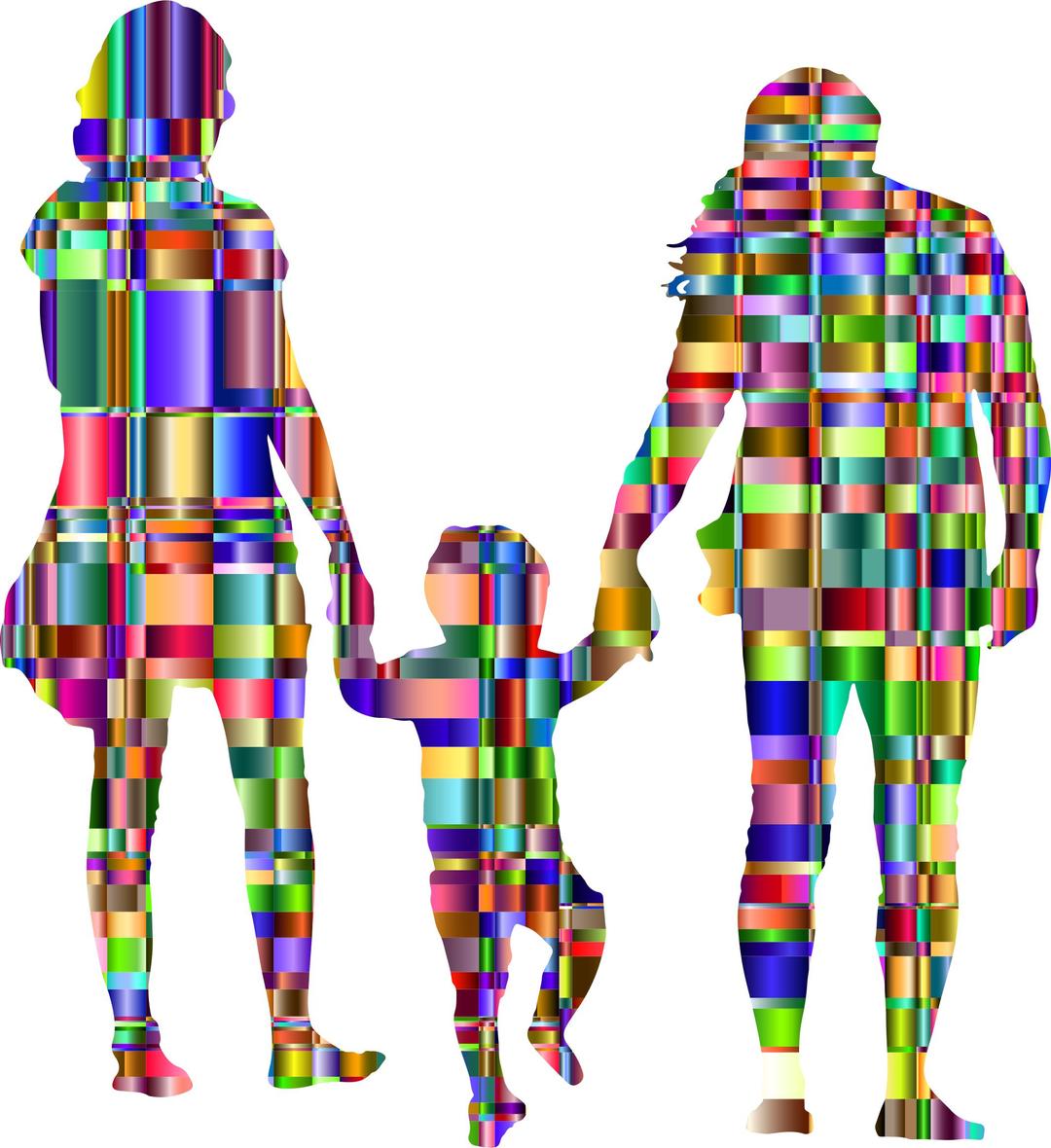 Chromatic Checkered Family With A Child In The Middle Silhouette png transparent
