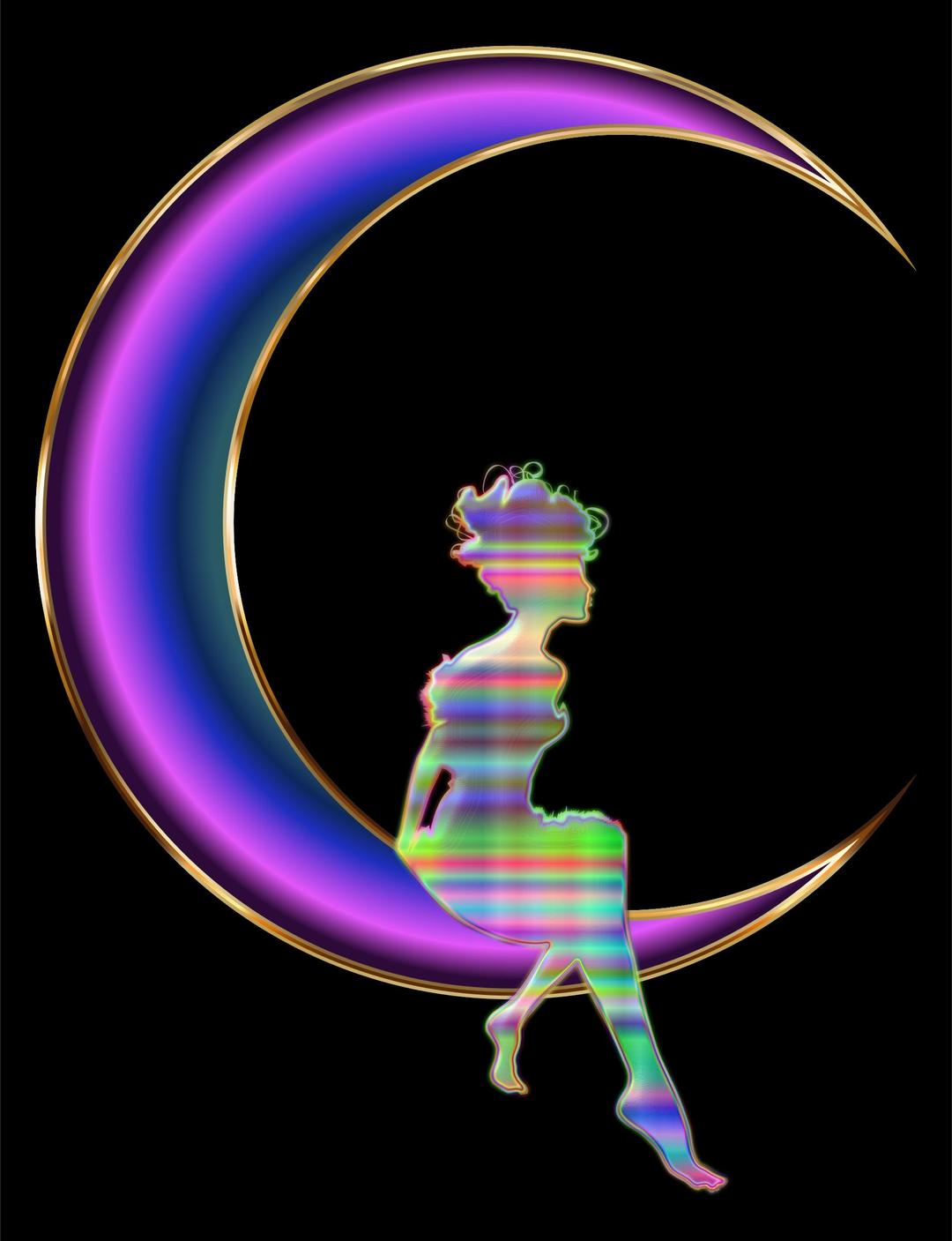 Chromatic Fairy Sitting On Crescent Moon Enhanced png transparent