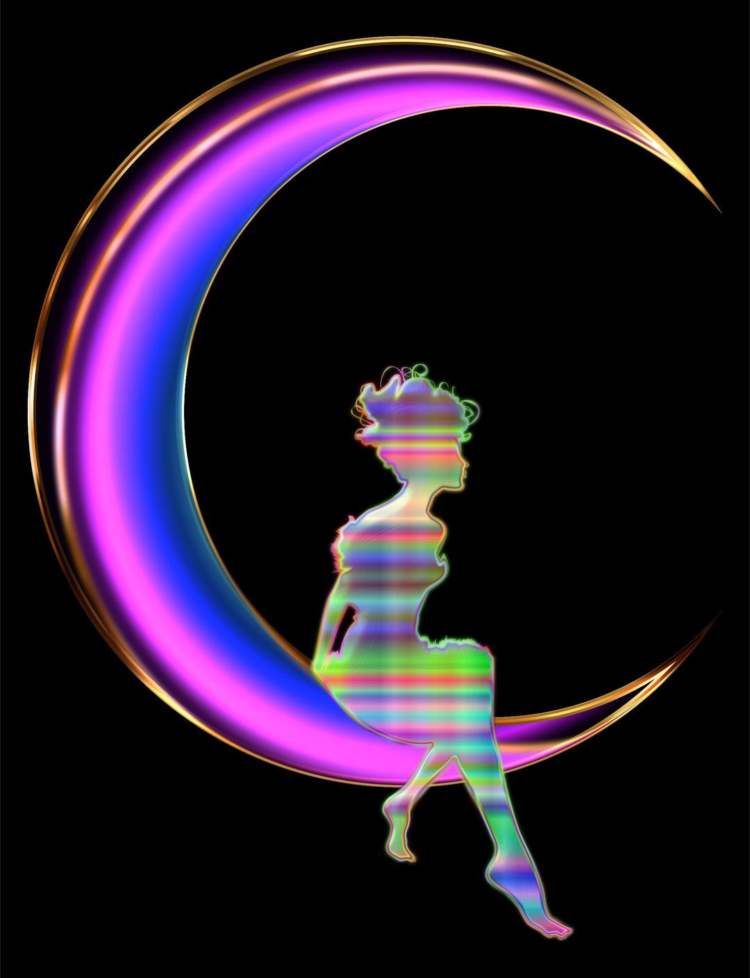 Chromatic Fairy Sitting On Crescent Moon Enhanced 2 png transparent