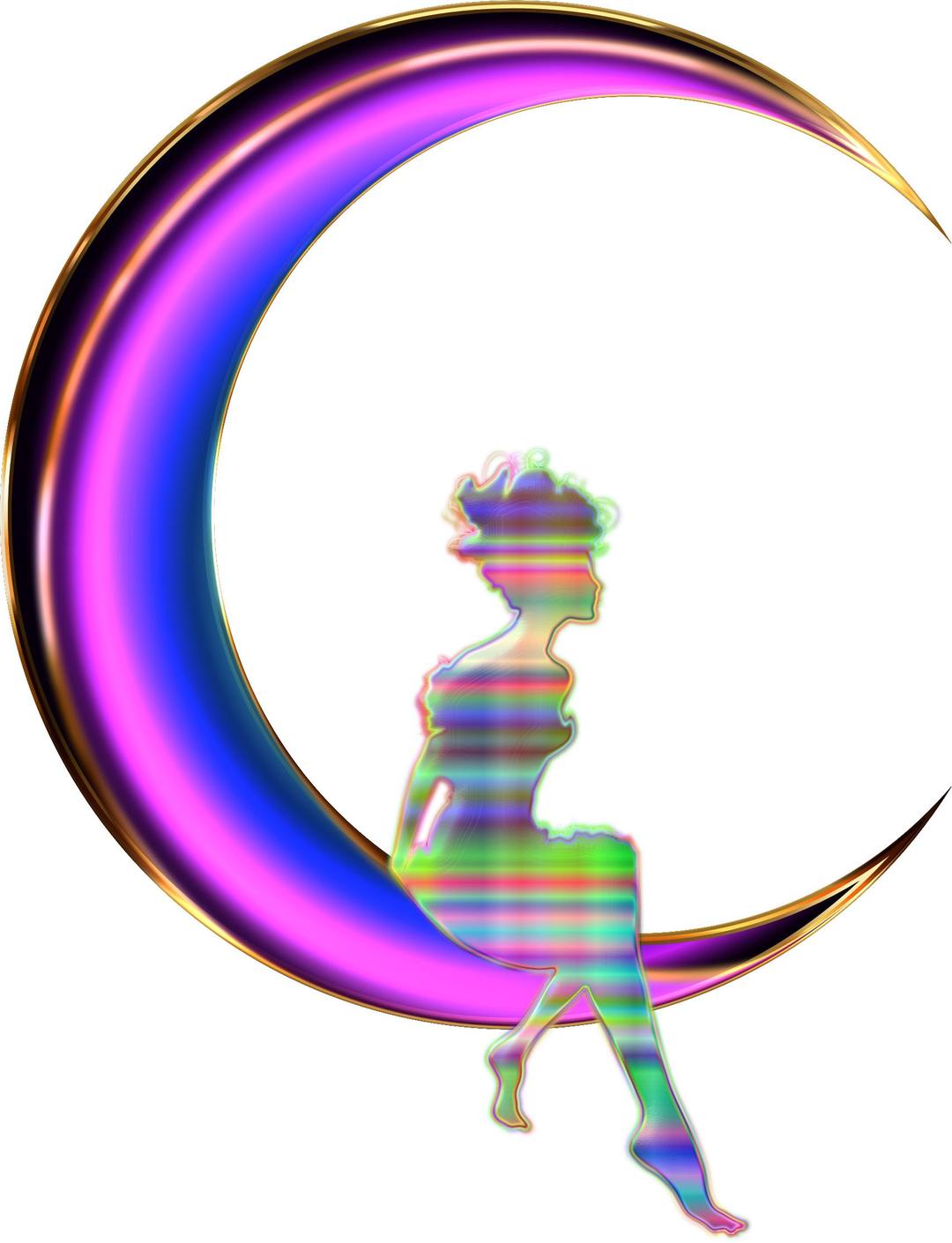 Chromatic Fairy Sitting On Crescent Moon Enhanced 2 No Background png transparent