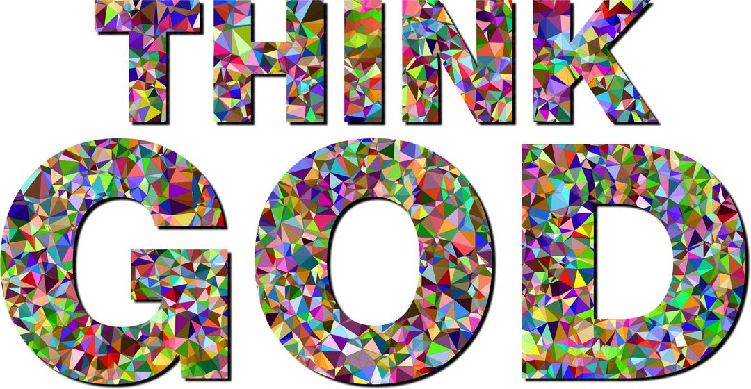 Chromatic Gem Low Poly Think God Typography With Drop Shadow png transparent