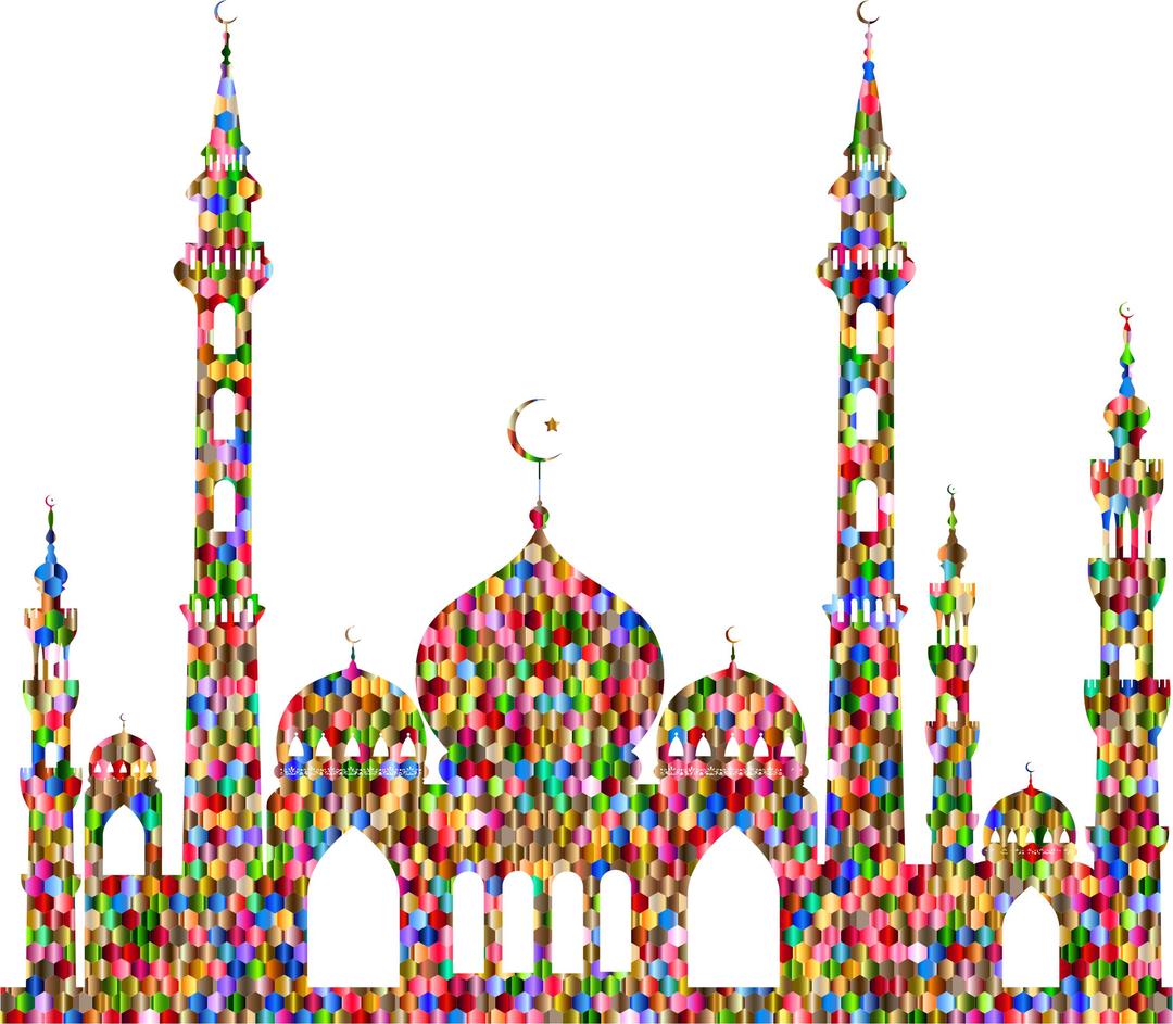 Chromatic Hex Grid Mosque Silhouette 2 png transparent