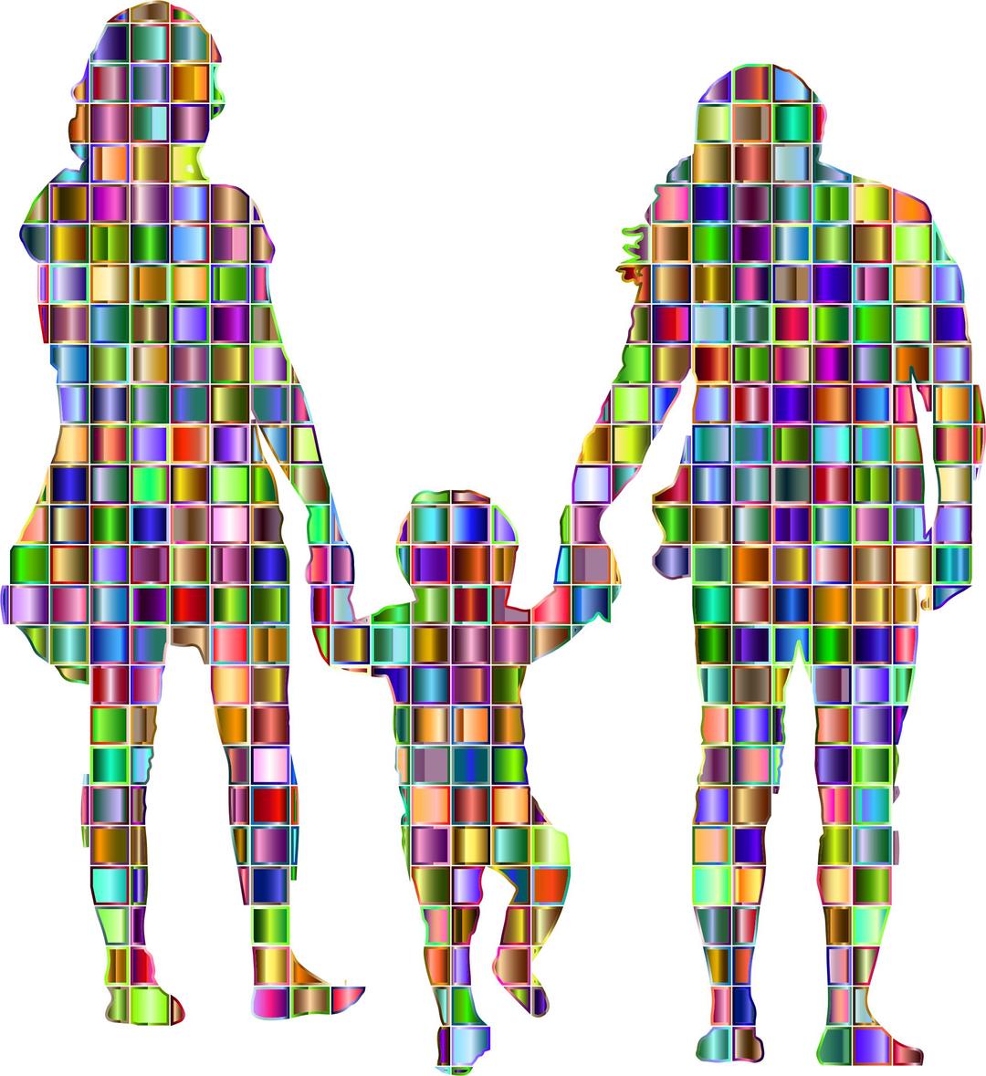 Chromatic Mosaic Squares Family With A Child In The Middle Silhouette png transparent