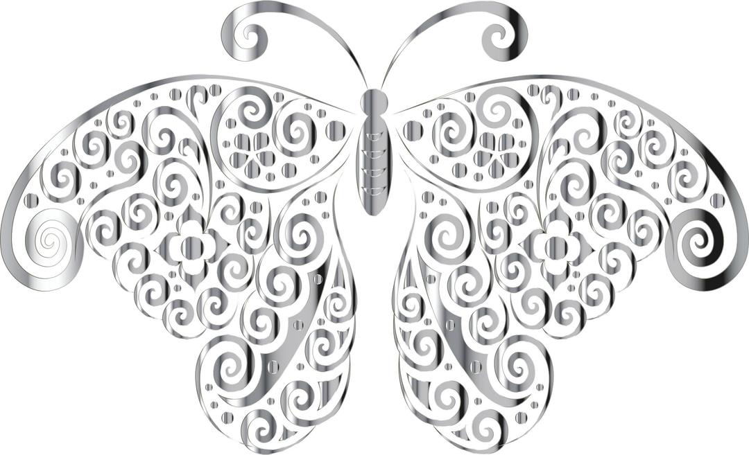 Chrome Floral Flourish Butterfly Silhouette No Background png transparent