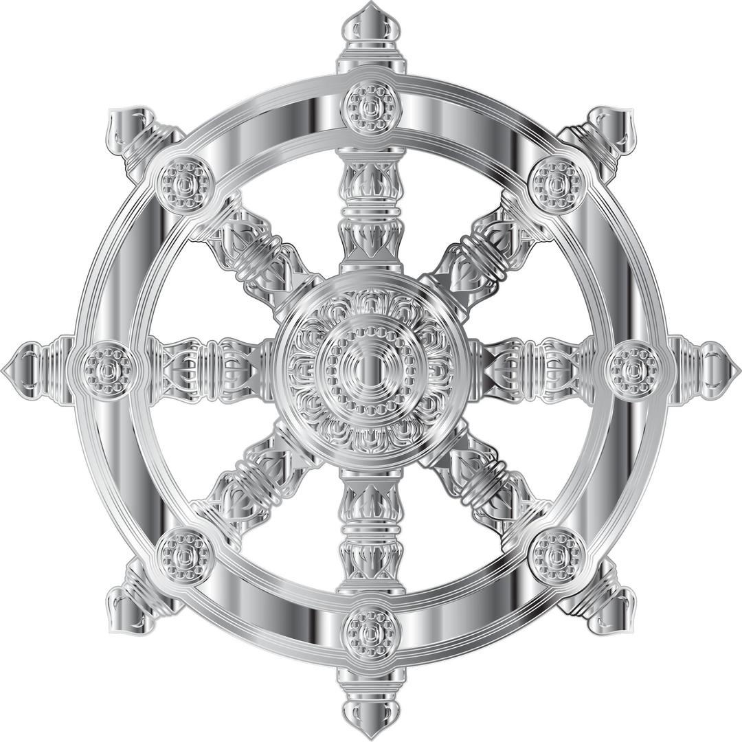 Chrome Ornate Dharma Wheel Variation 2 png transparent
