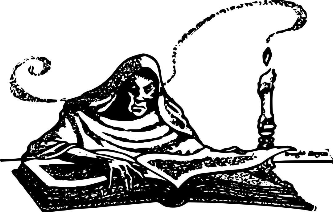 Cloaked man reading a book png transparent