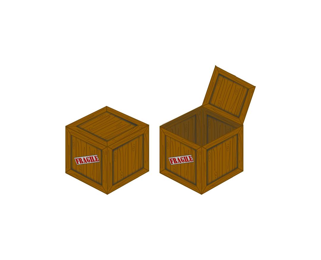Closed and open perspective crate png transparent