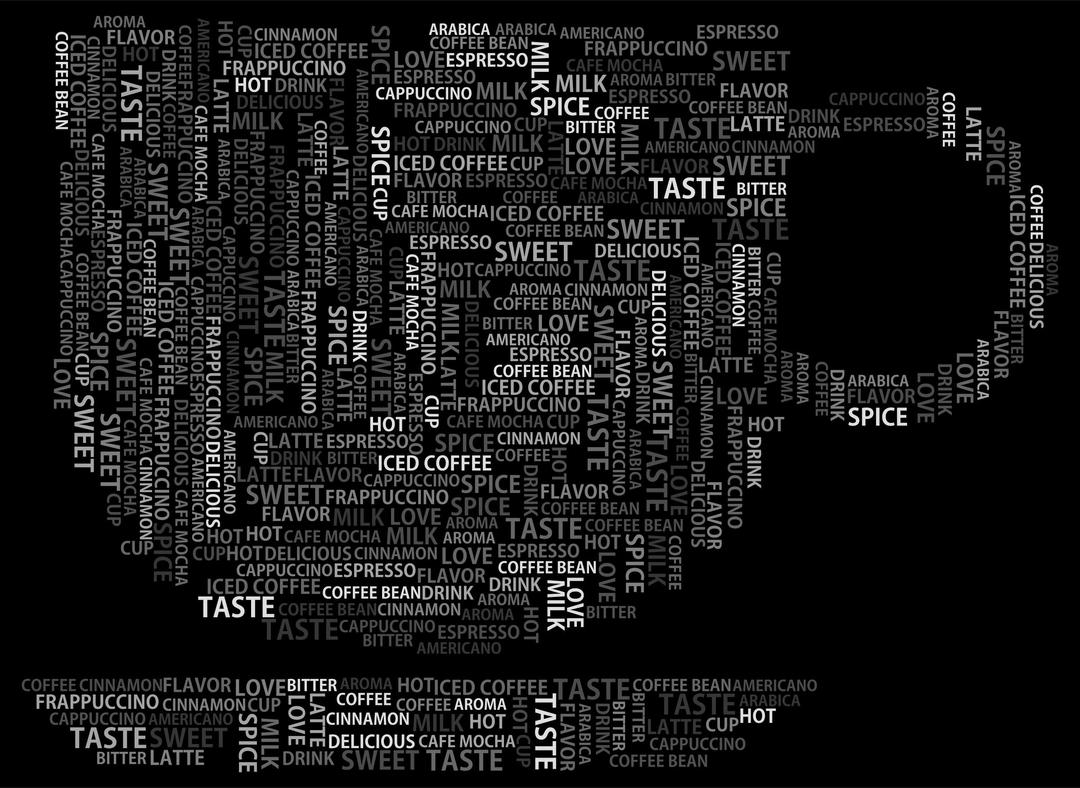 Coffee Cup Word Cloud Grayscale png transparent