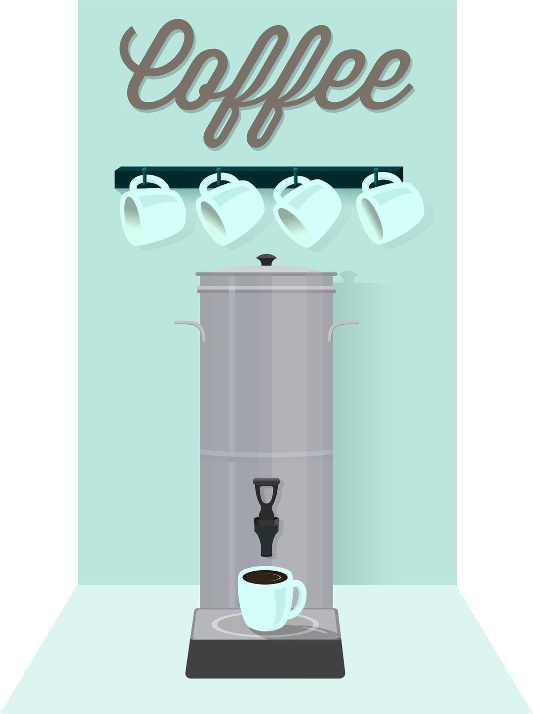 Coffee Percolator, Cups, and Sign png transparent