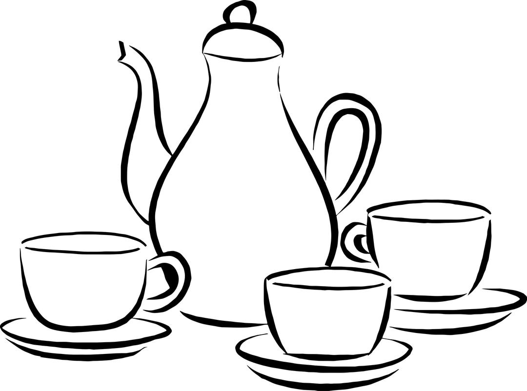 Coffee pot and cups png transparent