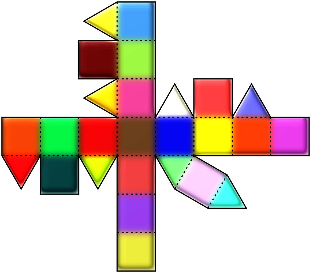 Colored Rhombicuboctahedron Net png transparent