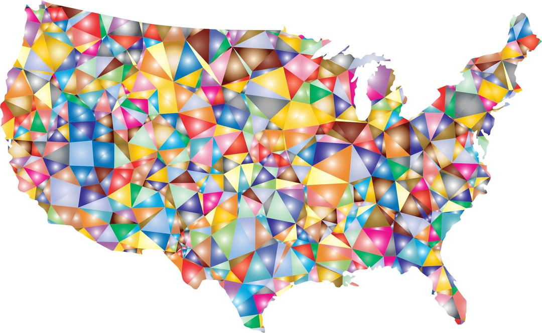 Colorful Low Poly America USA Map png transparent