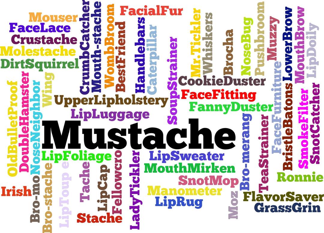 Colorful Mustache Word Cloud png transparent