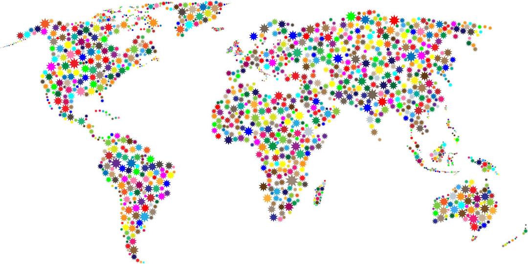 Colorful Stars World Map png transparent