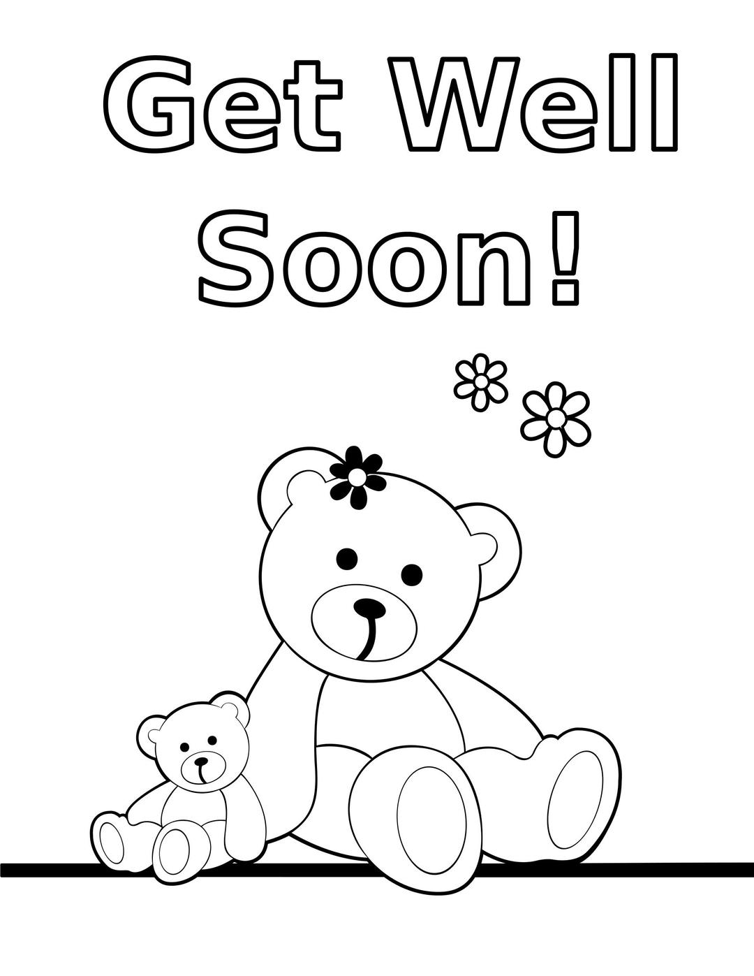 Coloring "get well soon" teddy bear card png transparent