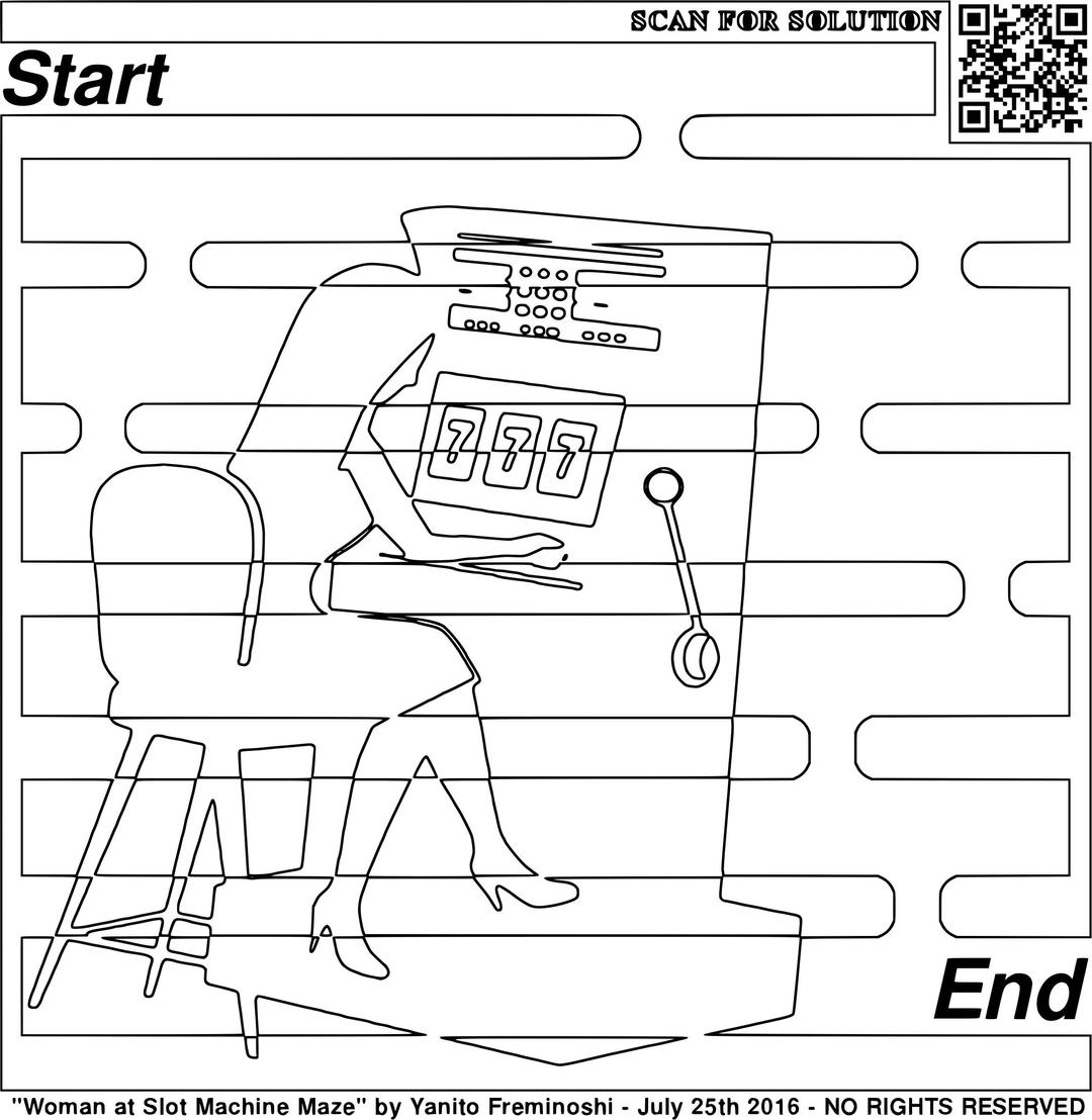Coloring page of woman playing a slot machine png transparent