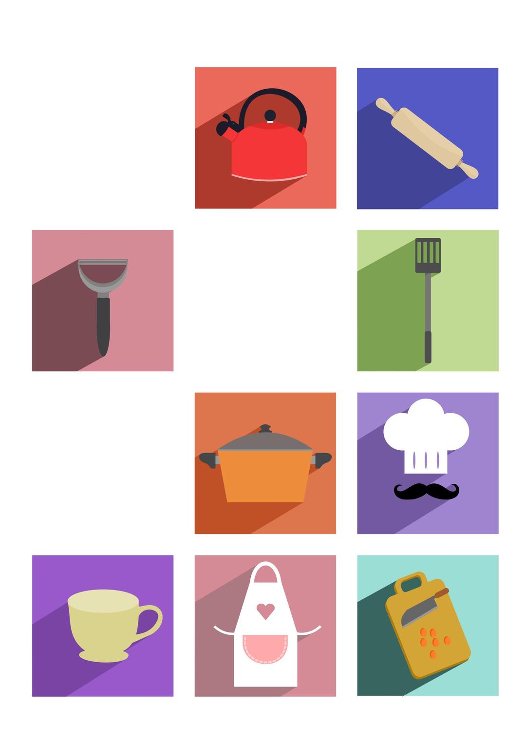 Cooking Utensils Long Shadow Icons png transparent