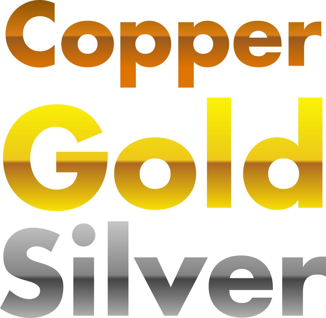 Copper, gold, and silver gradients png transparent