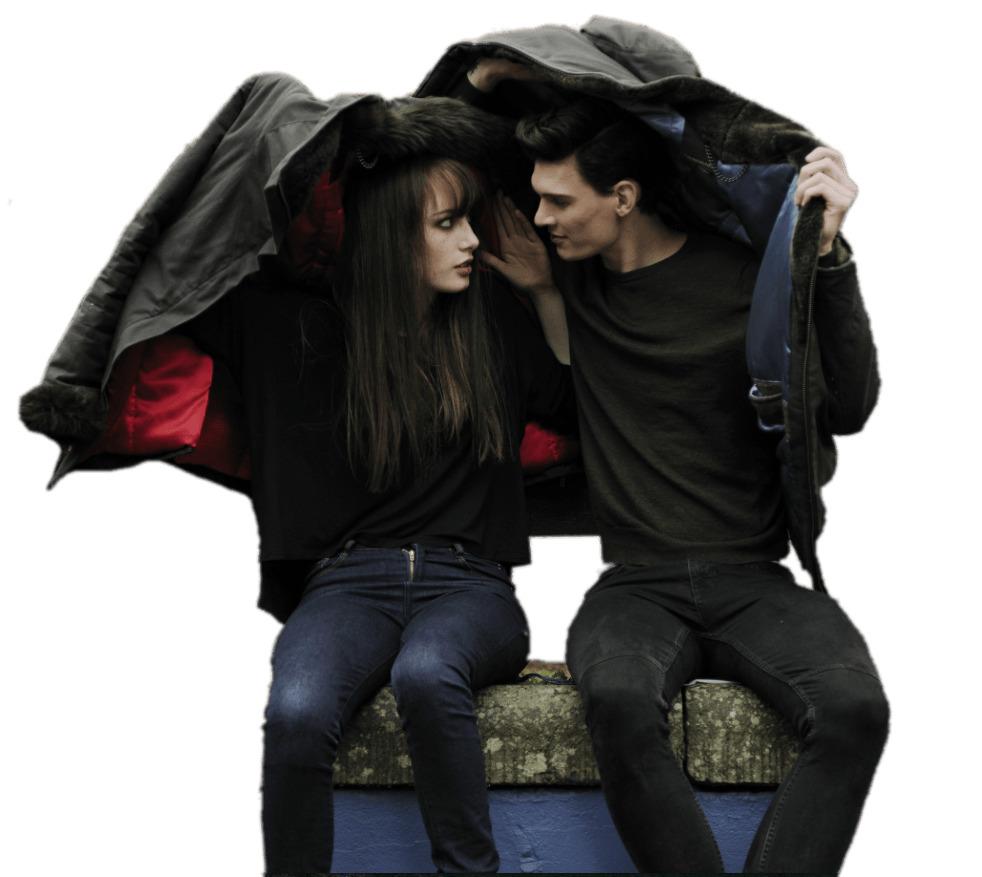 Couple Hiding From the Rain With Jackets on Heads png transparent
