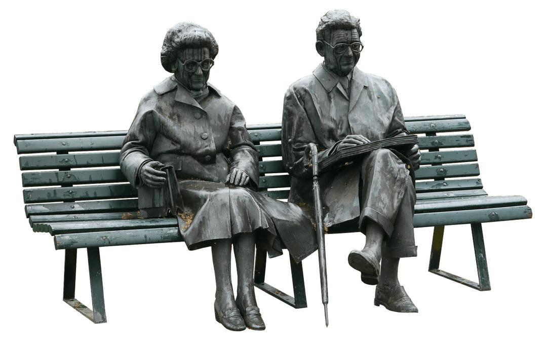 Couple Old People Sitting on A Bench Statue png transparent