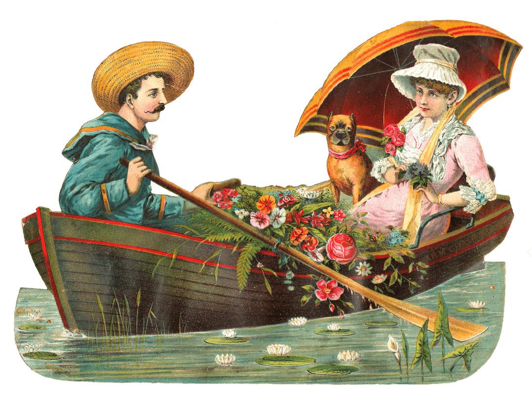 Couple On A Boat With Dog Victorian Vintage png transparent