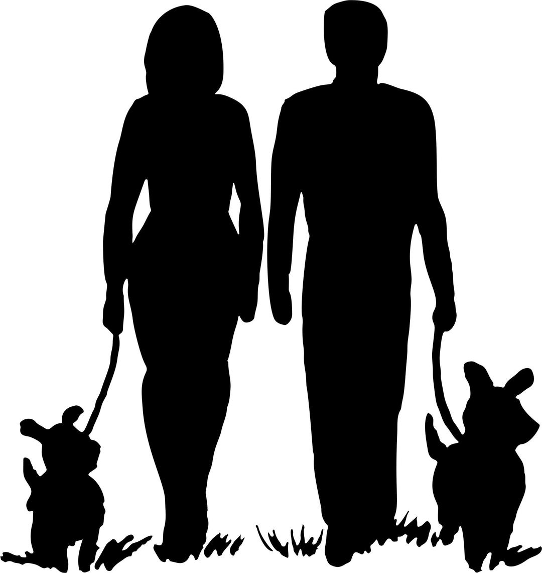 Couple Walking Their Dogs Silhouette png transparent