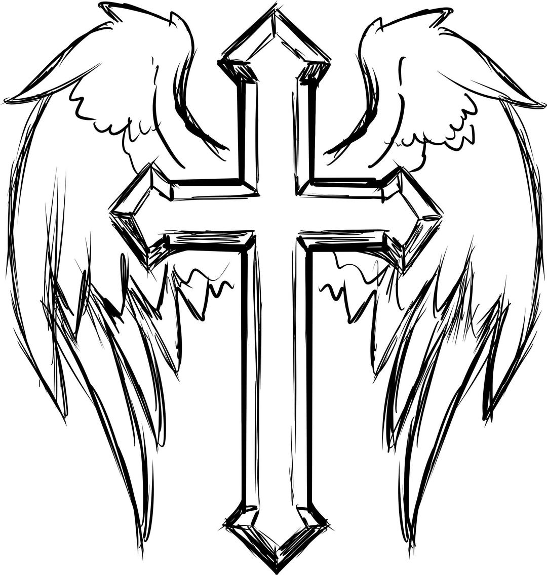 Cross With Wings Line Art png transparent