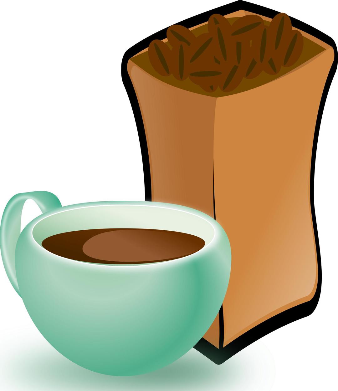 Cup of Coffee with Sack of Coffee Beans png transparent