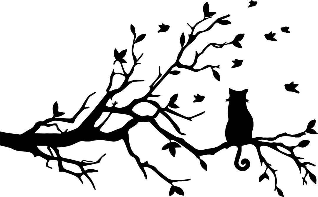 Curly Tailed Cat On Tree Silhouette png transparent
