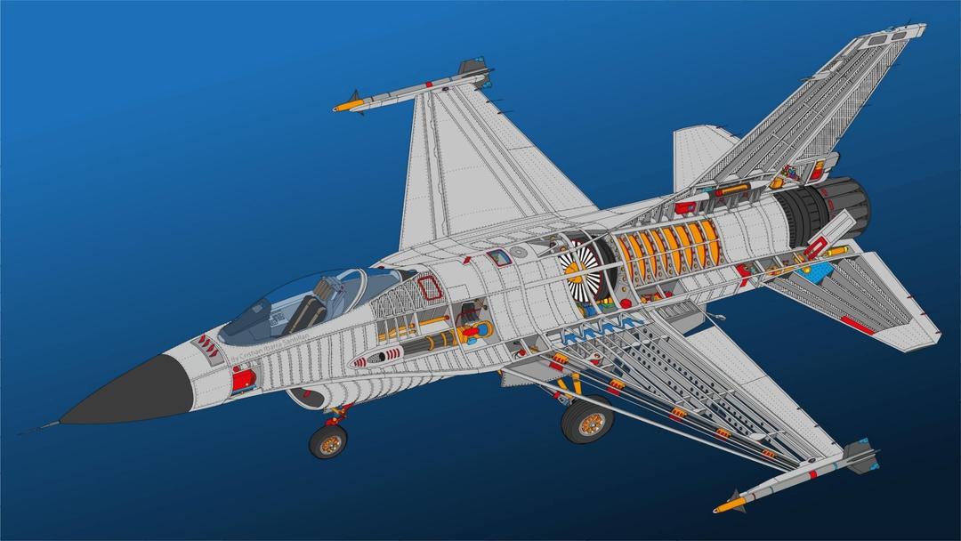 Cutaway drawing of an F16 png transparent