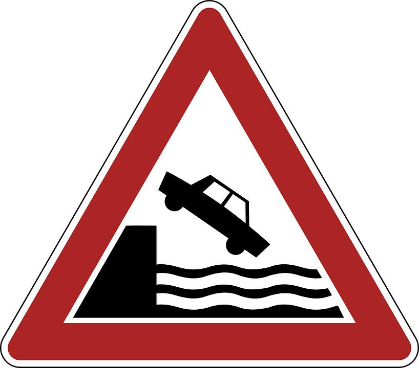 Danger Warning River Bank Road Sign png transparent