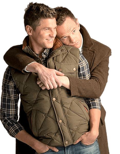 David Burtka and Neil Patrick Harris Hugging png transparent