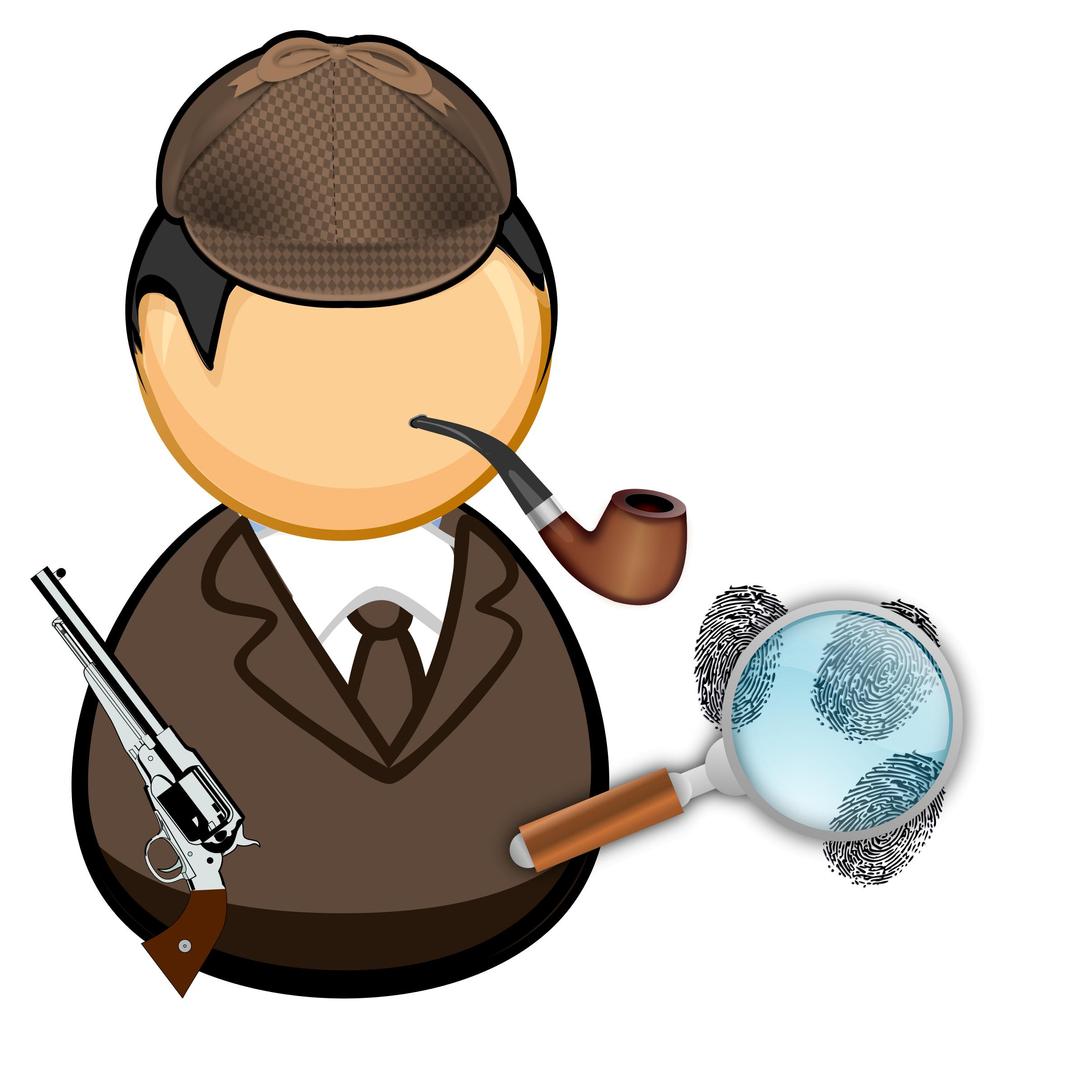 Detective with pipe and magnifying glass png transparent