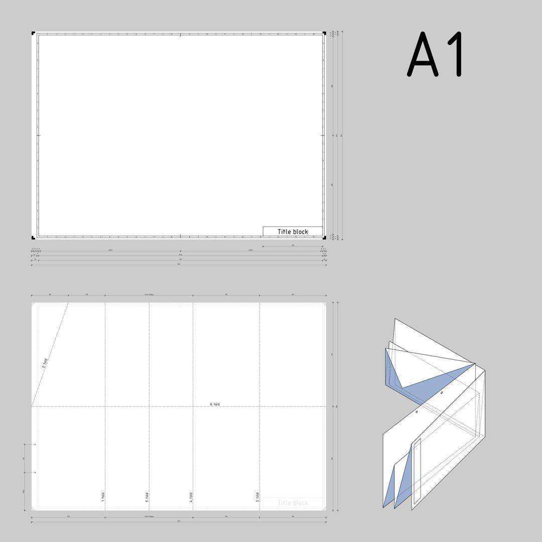 DIN A1 technical drawing format and folding png transparent