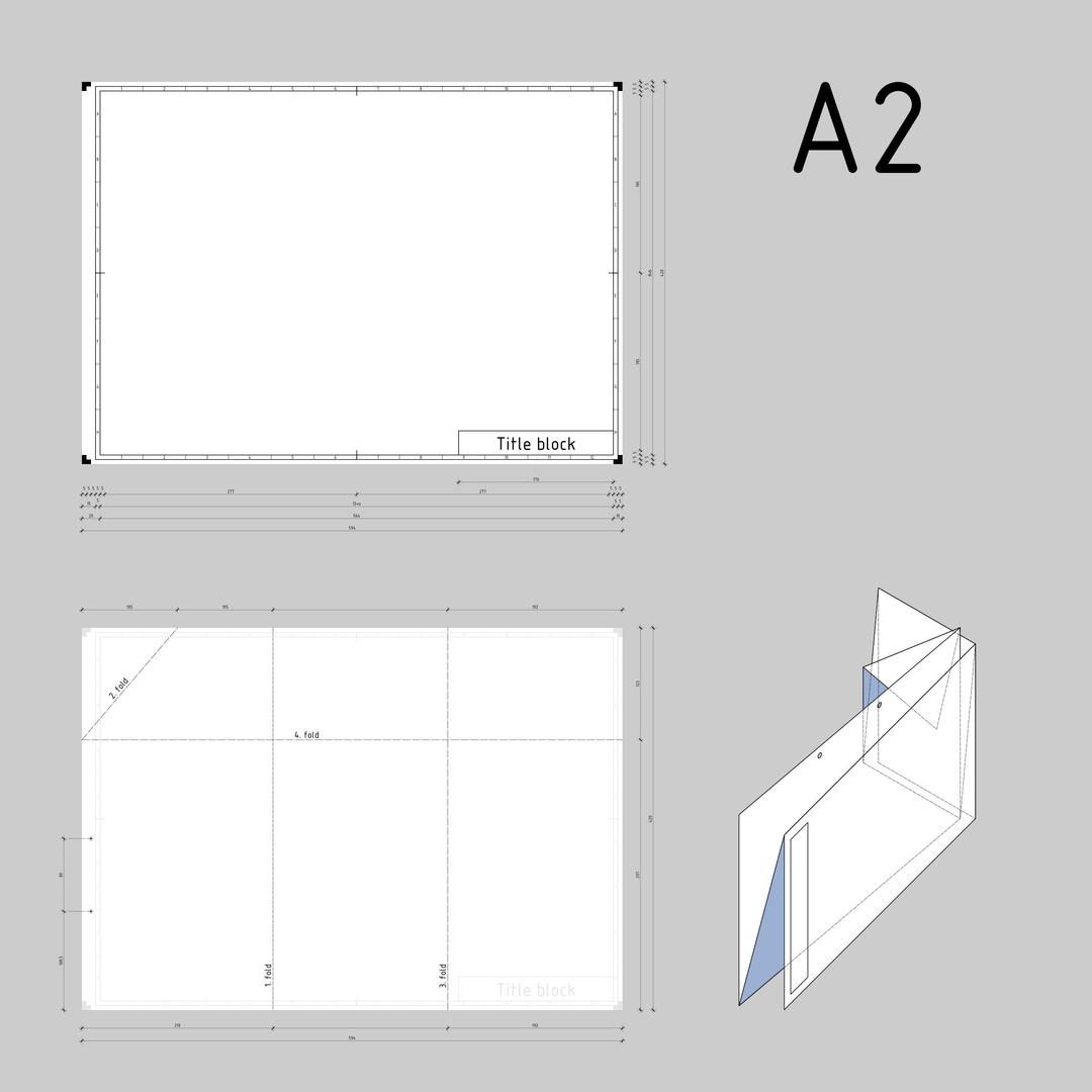 DIN A2 technical drawing format and folding png transparent