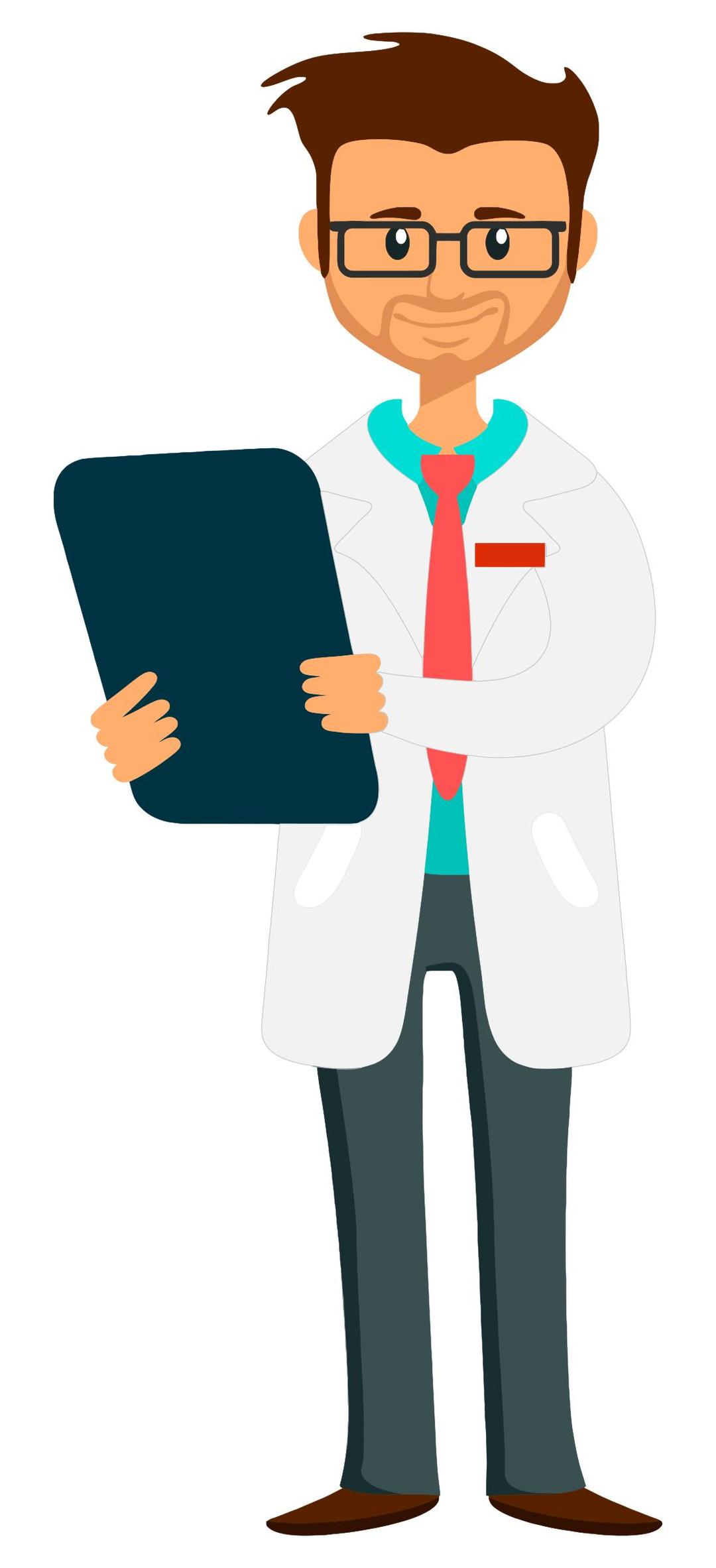 Doctor holding clipboard - fixed arm and whiter coat png transparent