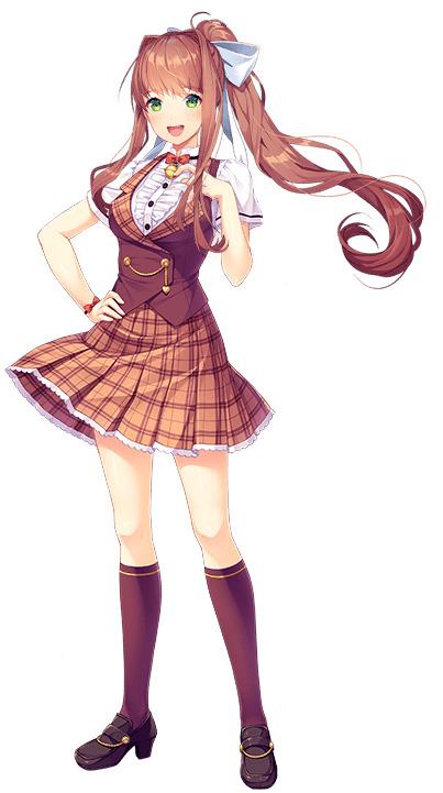 Doki Doki Literature Club Monika With Checked Skirt png transparent