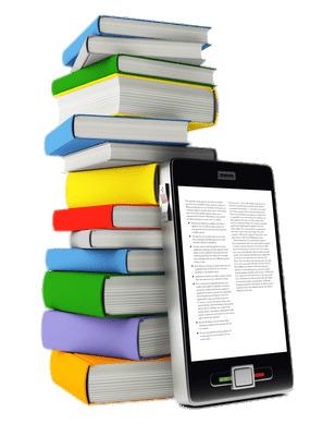 E-Book In Front Of Book Pile png transparent