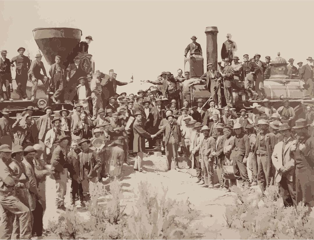 East and West Shaking hands at the laying of last rail Union Pacific Railroad - Restoration png transparent