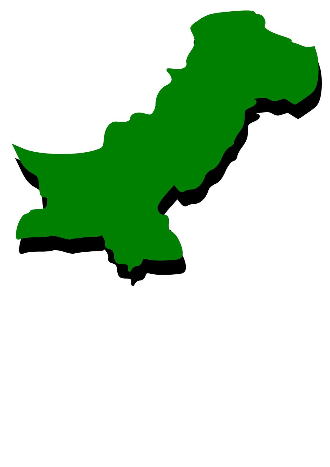 Embossed outline map of Pakistan with green fill png transparent