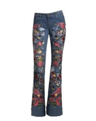 Embroidered Bell Bottom Jeans png transparent