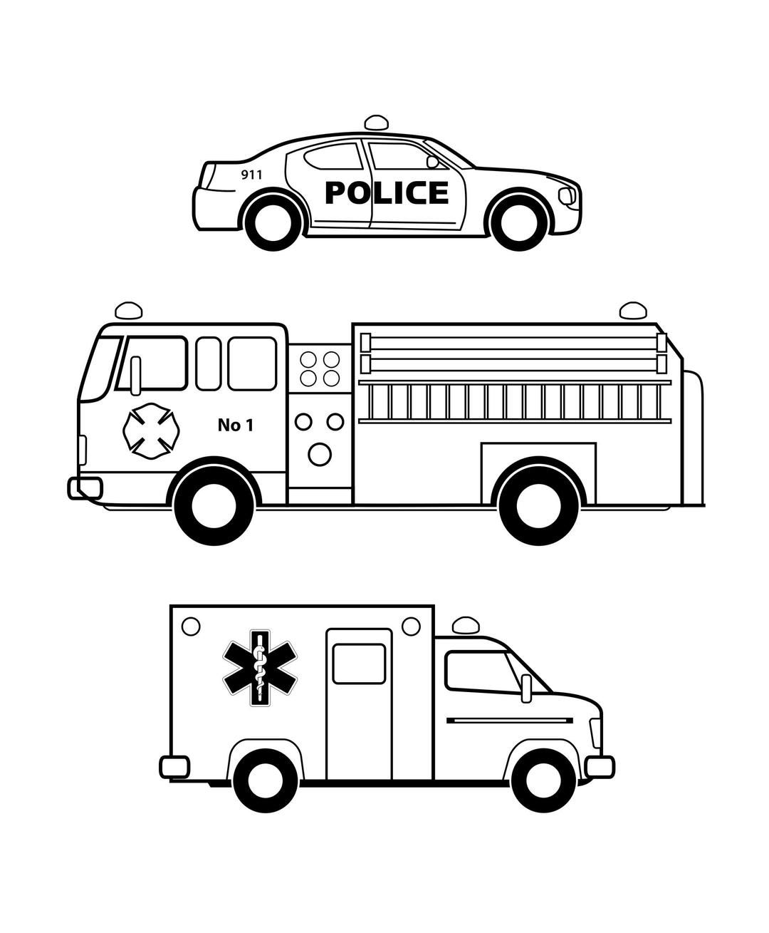 Emergency vehicles black and white png transparent