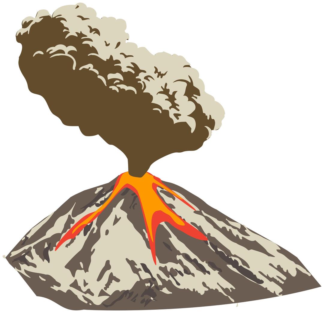 Erupting volcano with ash plume and lava flow png transparent