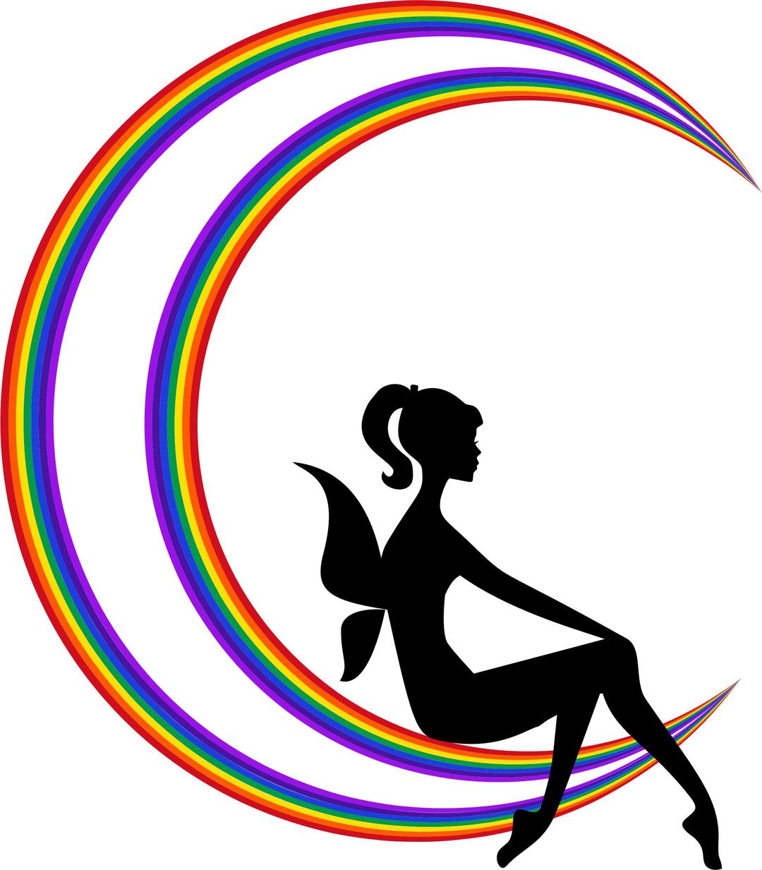 Fairy Relaxing On The  Rainbow Crescent Moon png transparent