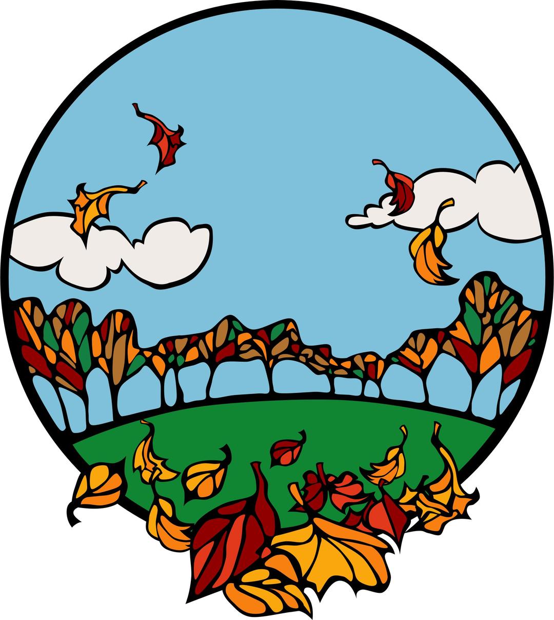 Fall scene in a circle png transparent