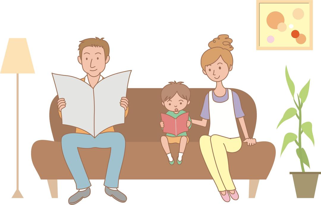 Family on sofa png transparent