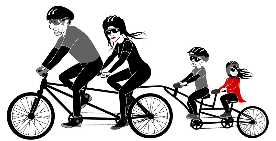 Family riding tandem bicycle png transparent